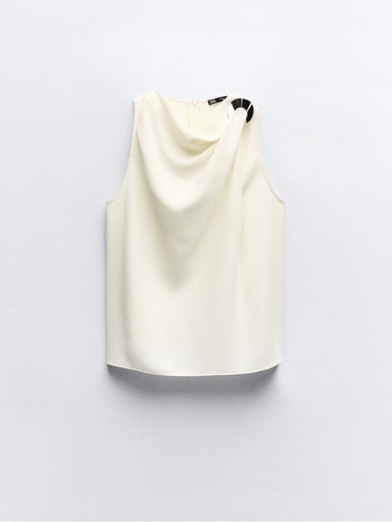 Zara Tops - Zara Golden Appliqué SleevelessTop In Ecru Cream Size L NWT